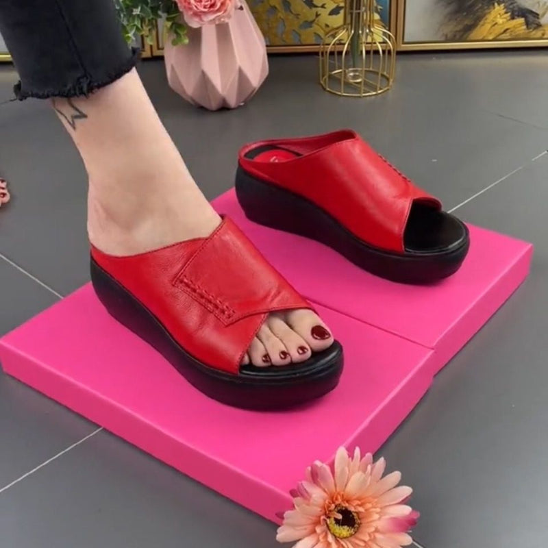 Cindy- Sandales en cuir à semelle compensées pour femmes