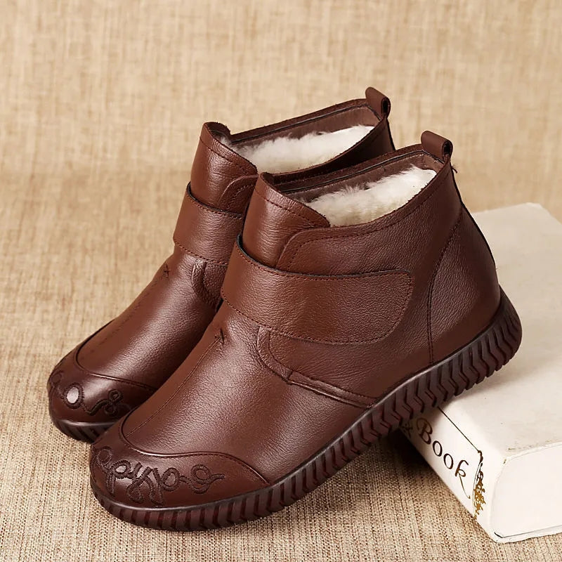 Éléna- Bottines cuir en fourrure chaudes pour femmes couleur Marron