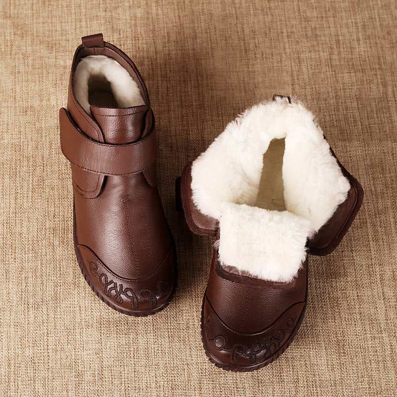 Bottines cuir en fourrure chaudes pour femmes couleur Marron