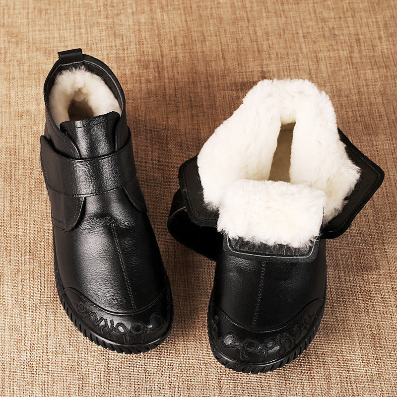 Bottines cuir en fourrure chaudes pour femmes couleur Noir