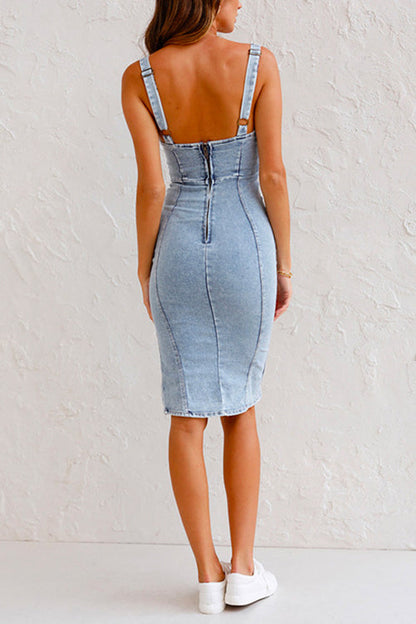 Robe Sandy En Denim Avec Bretelles Réglables