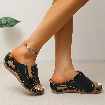 Flora- Sandales à talon compensée en cuir pour femmes