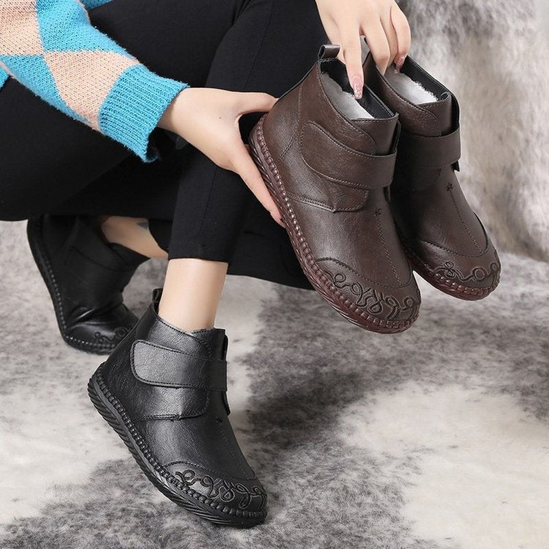 Bottines cuir en fourrure chaudes pour femmes couleur Noir et Marron