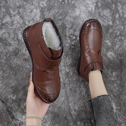 Bottines cuir en fourrure chaudes pour femmes couleur Marron