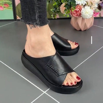 Cindy- Sandales en cuir à semelle compensées pour femmes