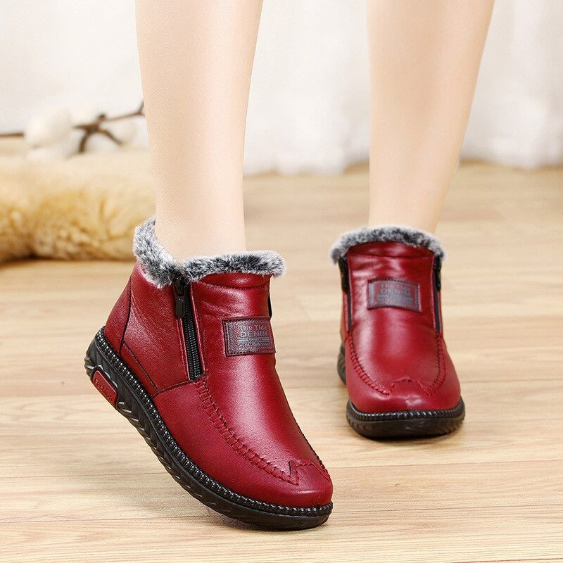 Liliane- Bottes en cuir coton imperméables et antidérapantes